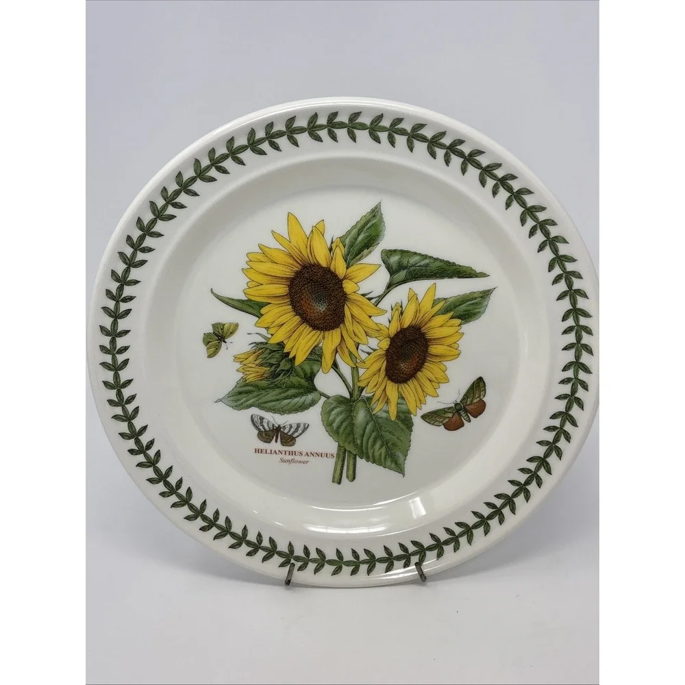 Portmeirion Botanic Garden Sunflower Motif Dinner Plate 10 inch Leaf Boarder - Picture 5 of 9